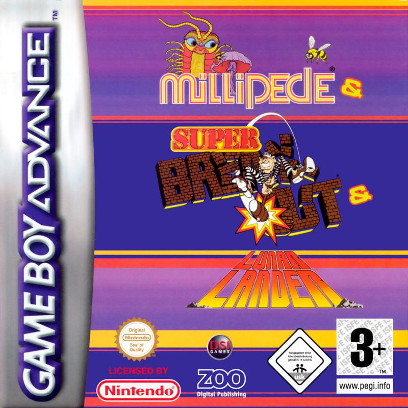 Millipede / Super Breakout / Lunar Lander box art for GameBoy Advance